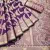 Peaceful Purple Color Soft Lichi Silk Beautiful Cooper Zari Saree