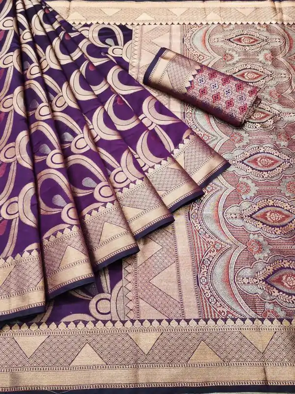 Peaceful Purple Color Soft Lichi Silk Beautiful Cooper Zari Saree