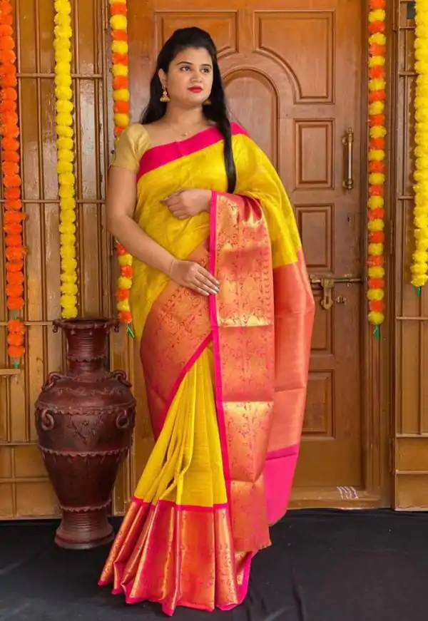 Peaceful Yellow Color Soft Lichi Silk Jacquard  All Over Saree