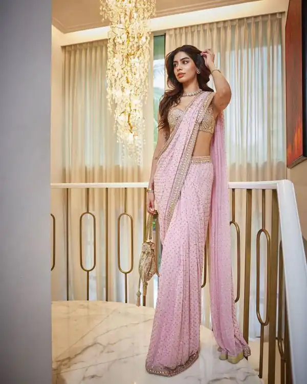 Perfect Baby Pink Color Georgette Sequins Embroidery Saree