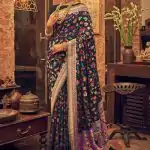 Perfect Black Color Kashmiri Running Thread Zari Work Saree