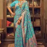 Perfect Blue Color Kashmiri Running Thread Zari Work Saree