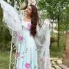 Perfect Blue Color Satin Georgette With Digital Print Anarkali Suit