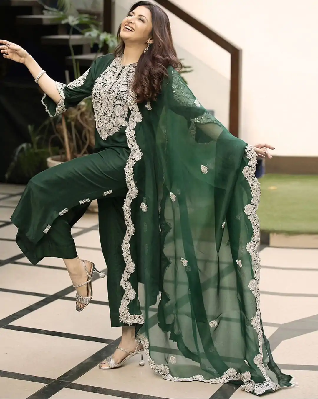 Perfect Green Color Maslin Thread Sequence Work Salwar Suit - Image 5