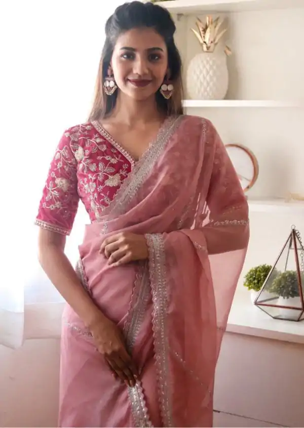 Perfect Peach Color Pure Soft Organza Zari Sequence Saree