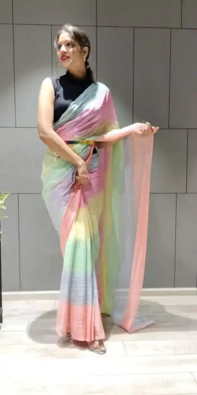 Perfect Rainbow Color Chiffon Zari All Over Rainbow Shade Saree