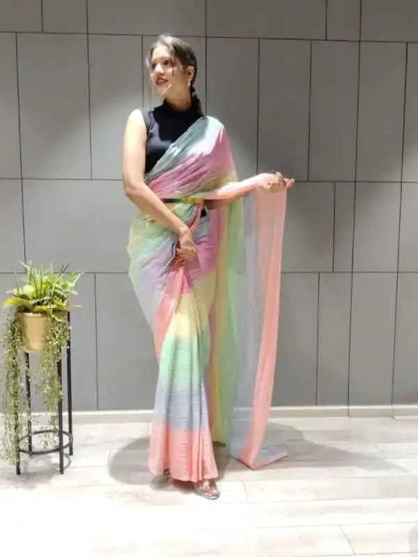 Perfect Rainbow Color Chiffon Zari All Over Rainbow Shade Saree