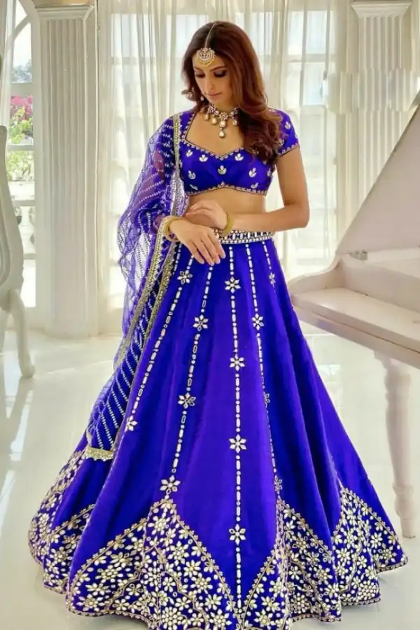 Perfect Royal Blue Silk Embroidery Amazing Print Lehenga Choli