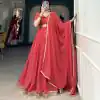 Pretty Red Color Georgette Print With Lace Border Lehenga Choli