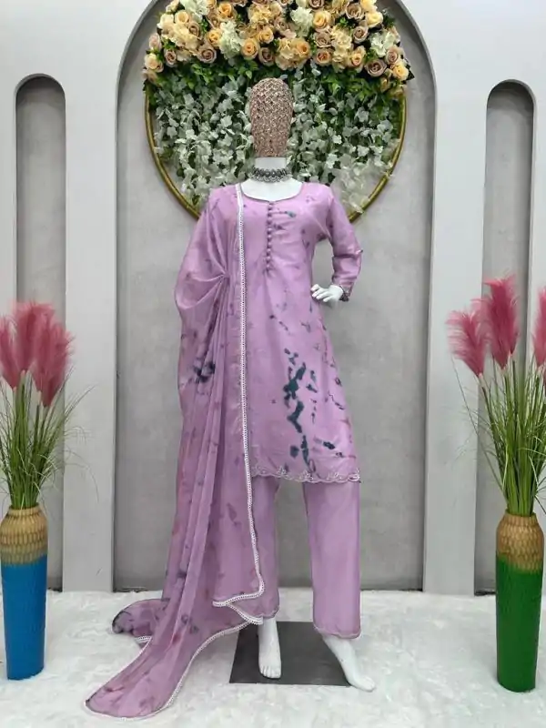 Pretty Violet Color Lachka Silk Digital Printed Work Salwar Suit