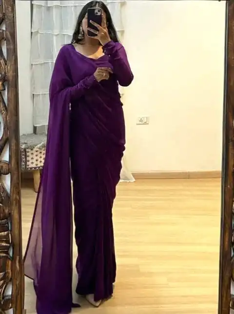 Pretty Violet Color Soft Georgette Silk Design All Over Work Saree