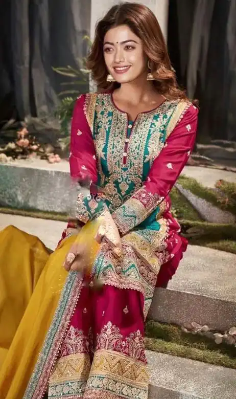 Rashmika Mandanna Blue Color Georgette Embroidery Salwar Suit - Image 2