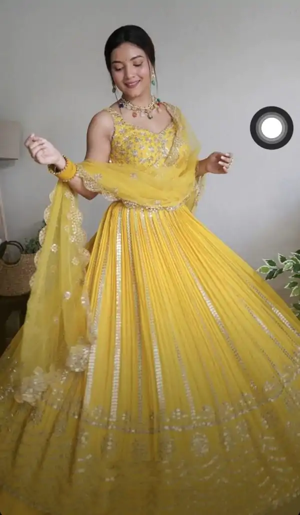 Sightly Yellow Color Georgette Embroidery Sequence Lehenga Choli