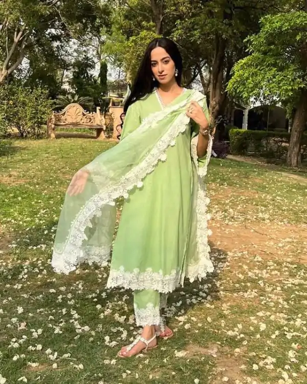 Special Green Color Chine Stitched Less Work Salwar Suit