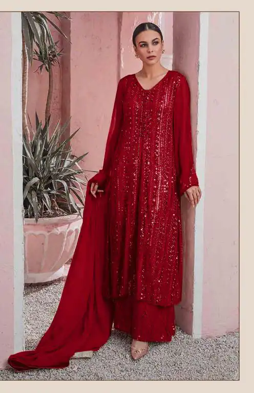 Special Maroon Georgette Embroidered Sequence Salwar Suit