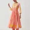 Special Peach Maslin Cotton Thread Embroidery Anarkali Suit