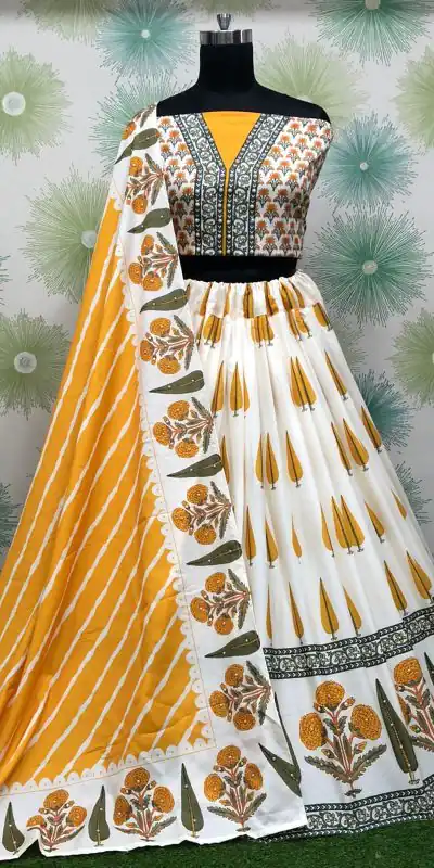 Special White Color Silk Embroidery Amazing Print Lehenga Choli