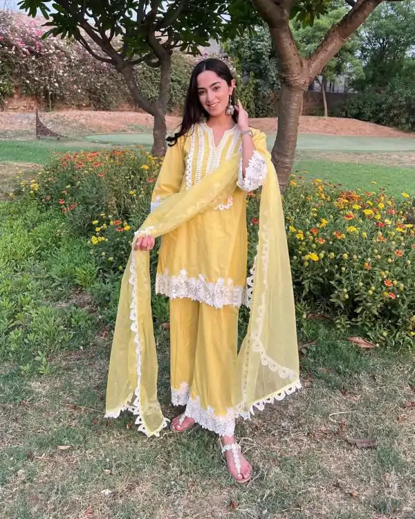 Special Yellow Color Chine Stitched Less Work Salwar Suit