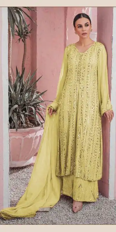 Special Yellow Color Georgette Embroidered Sequence Salwar Suit