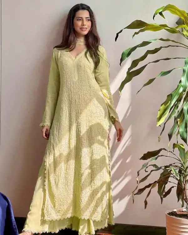 Special Yellow Color Georgette Thread Embroidery Salwar Suit
