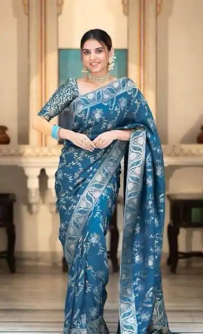 Splendorous Blue Color Soft Lichi Silk Jacquard On All Over Saree
