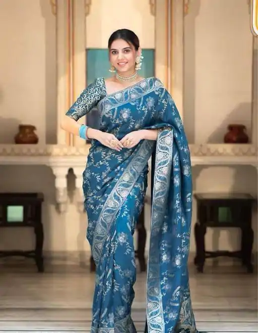 Splendorous Blue Color Soft Lichi Silk Jacquard On All Over Saree