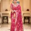 Splendorous Pink Color Soft Lichi Silk Jacquard On All Over Saree
