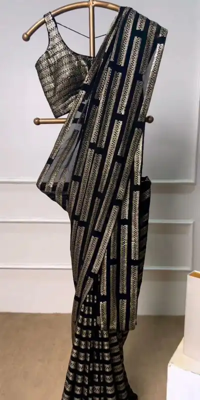Stunning Black Color Faux Georgette Sequence Work Saree