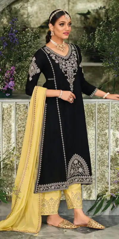 Stylish Black Color Georgette Chine Embroidered Work Salwar Suit