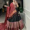 Stylish Black Color Tussar Patola Print Foil Work Lehenga Choli