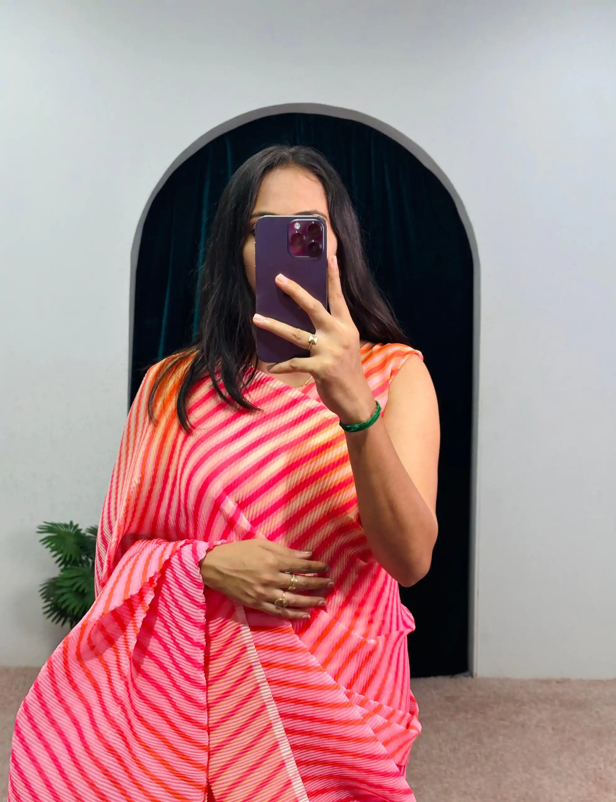 Stylish Pink Color Georgette Digital Printed Ruffle Gown Saree - Image 3