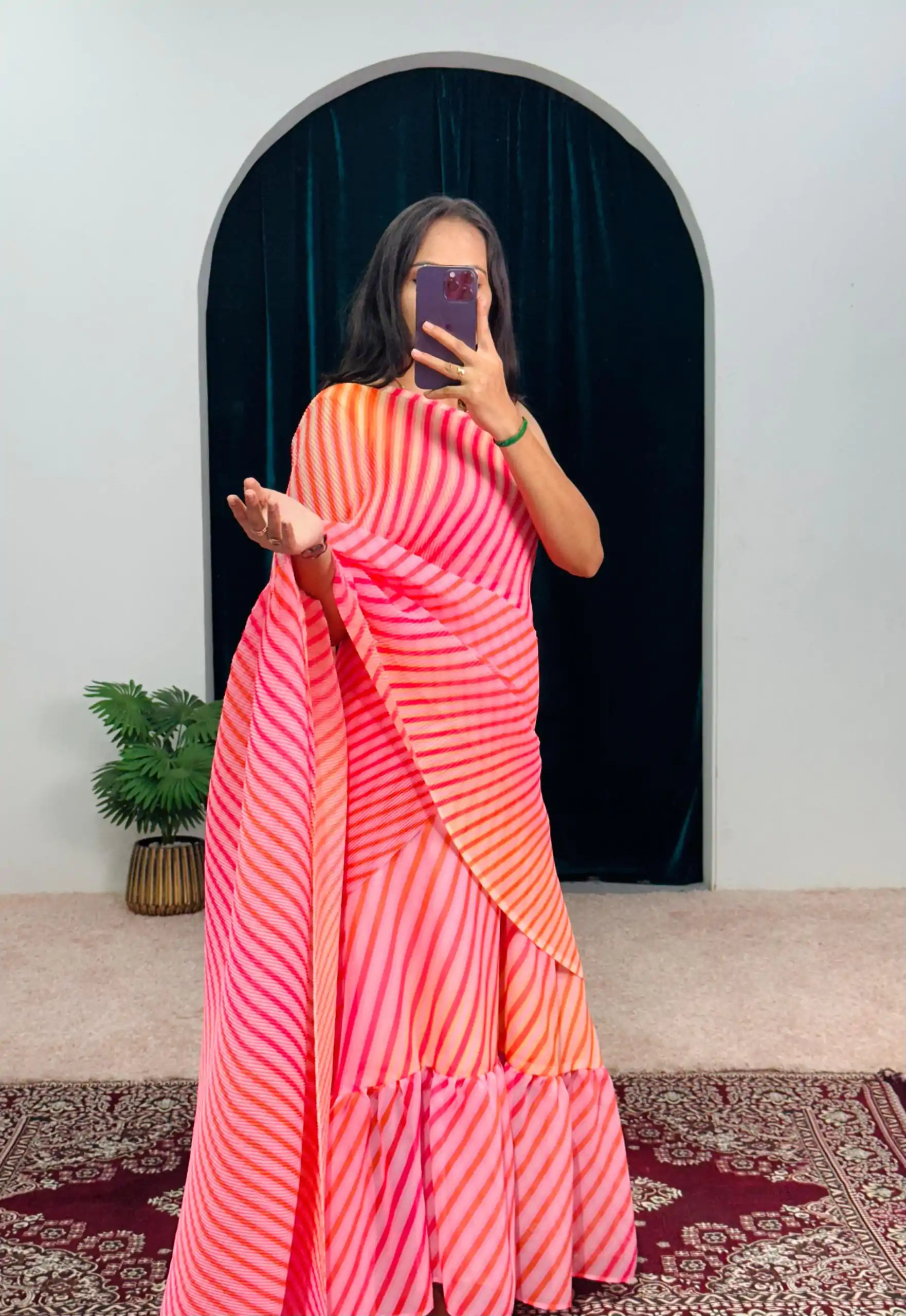 Stylish Pink Color Georgette Digital Printed Ruffle Gown Saree - Image 2