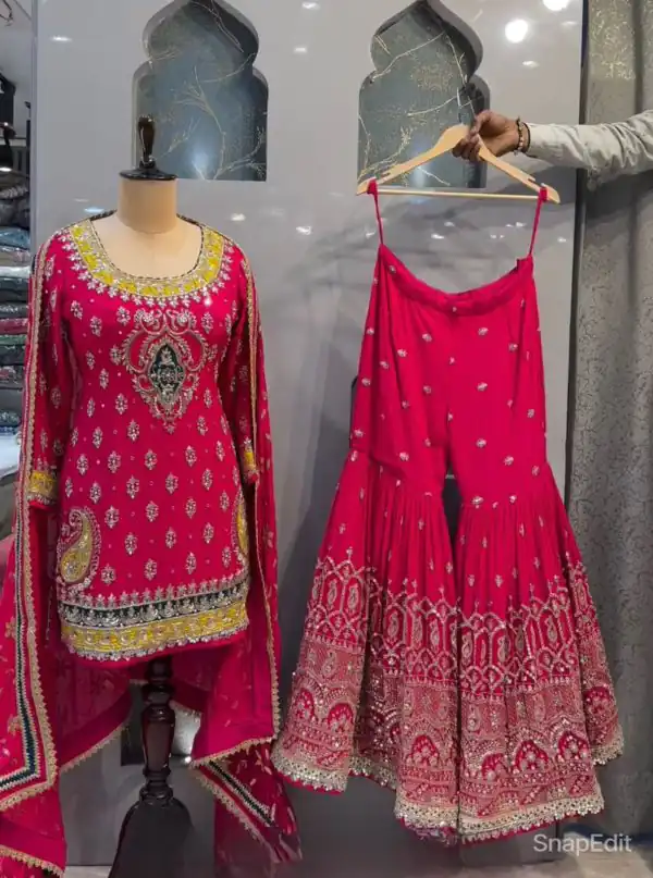 Stylish Pink Color Georgette Multi Needle Embroidery Salwar Suit