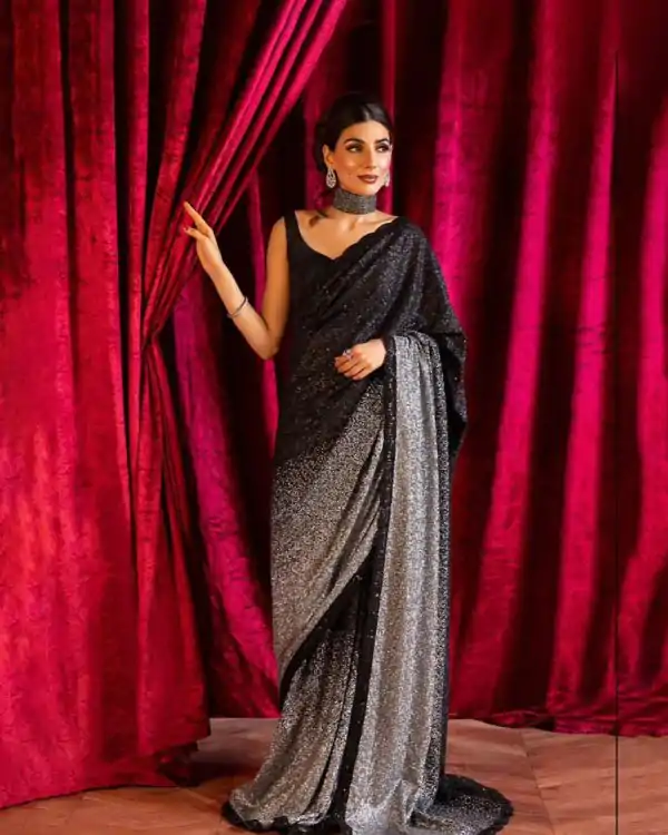 Sublime Black Color Georgette Sequins Embroidery Work Saree