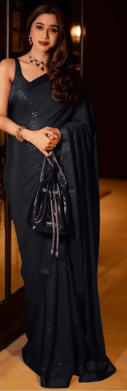 Sublime Black Color Georgette Thread With Sequence Work Saree