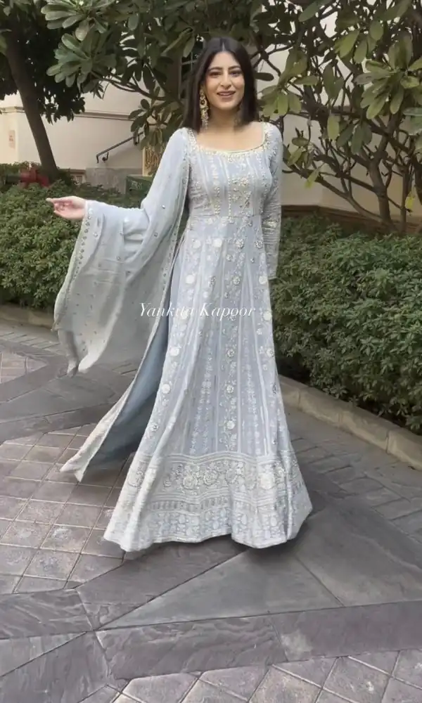 Sublime Grey Color Foix Georgette Embroidery Woek Salwar Suit