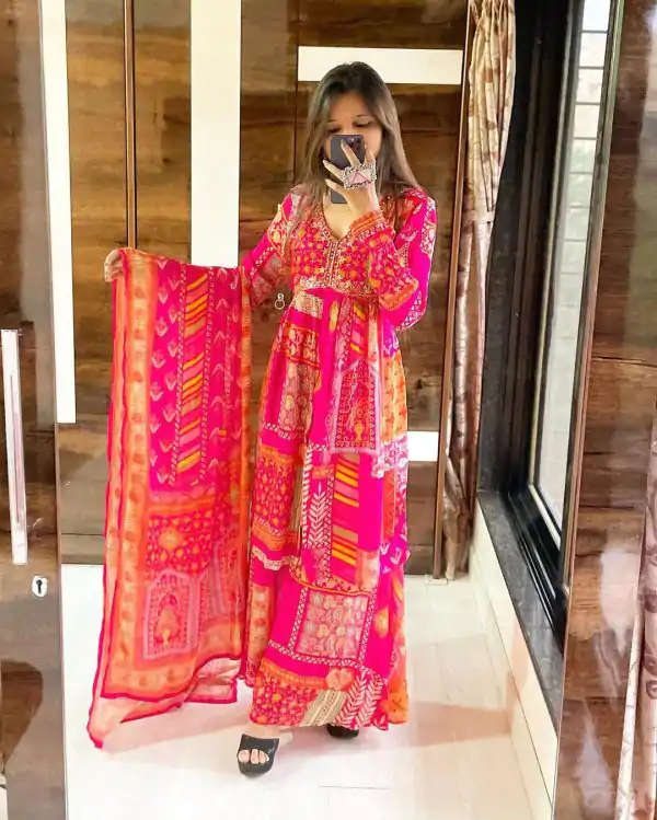 Sublime Pink Color Chinon Silk Embroidered Sequence Saree