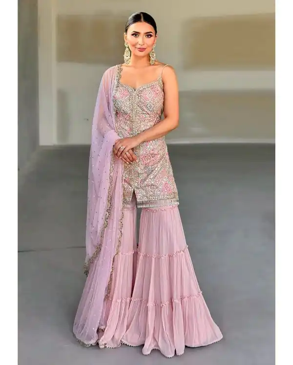 Sublime Pink Color Georgette Embroidery Sequence Salwar Suit