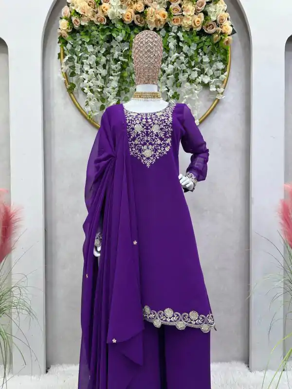 Sublime Violet Color Foix Georgette Thread Work Salwar Suit