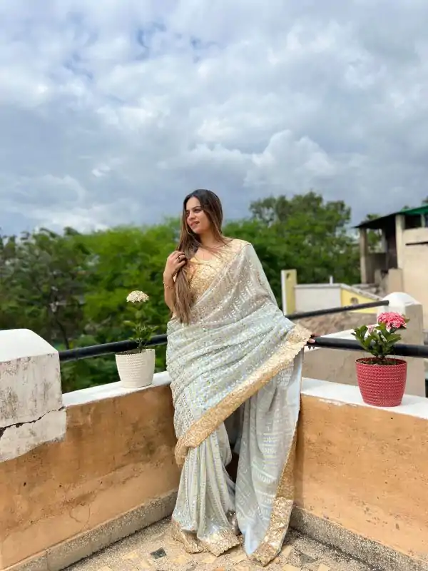 Sublime White Color Georgette Embroidery Sequence Saree