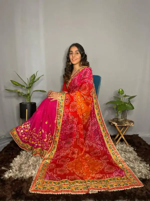 Superb Pink Color Chiffon Material Double Shaded Work Saree