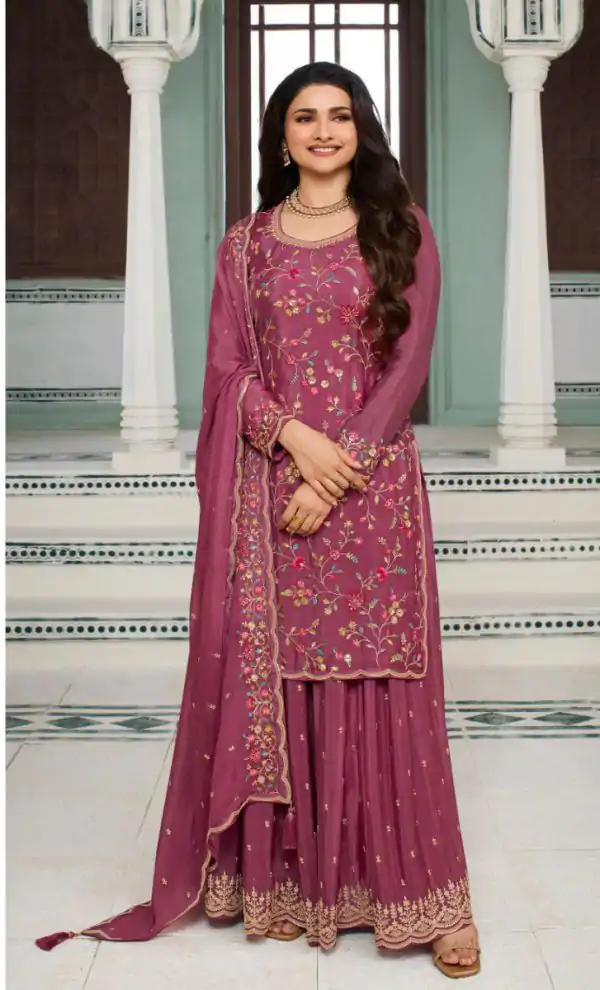 Superb Pink Color Chinon Embroidery Multi Work Salwar Suit