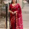 Superb Pink Color Plain Linen Digital Printed All Over Work Saree