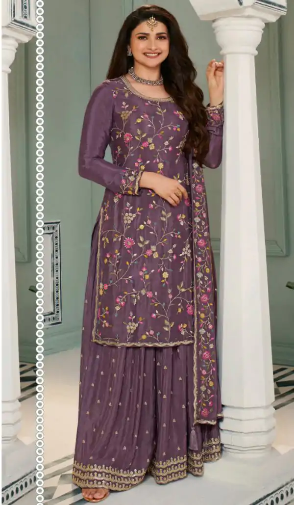Superb Purple Color Chinon Embroidery Multi Work Salwar Suit