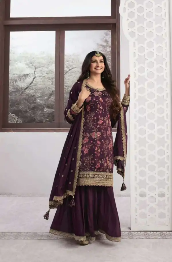 Superb Purple Color Vichitra Digital Print Embroidery Salwar Suit