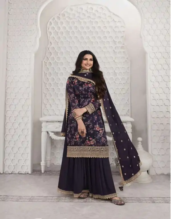 Superb Violet Color Vichitra Digital Print Embroidery Salwar Suit