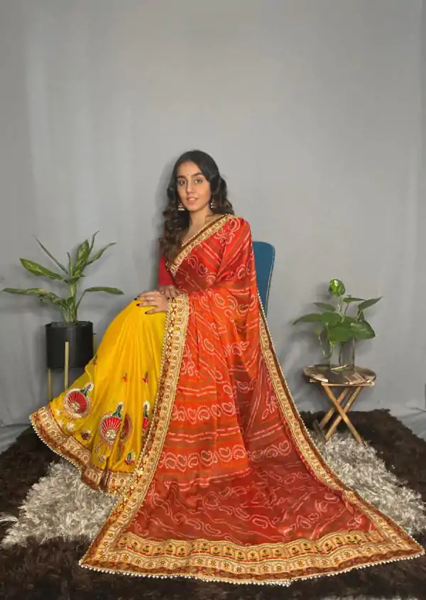 Superb Yellow Color Chiffon Material Double Shaded Saree