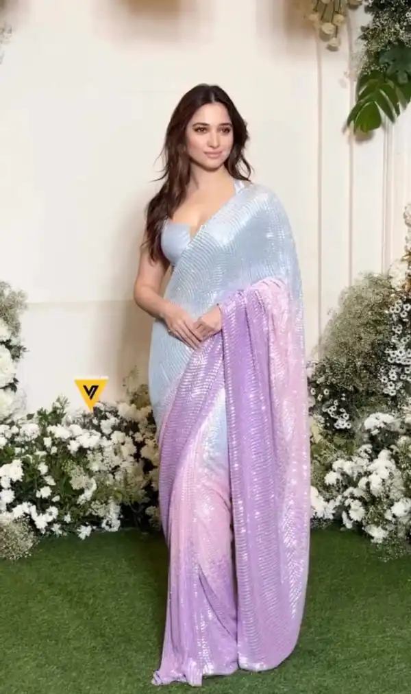 Tamanna Malty Color Georgette Sequence Double Shaded Saree