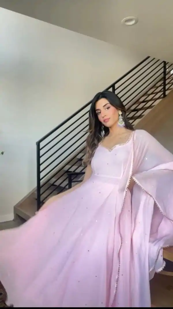 Stylish Pink Color Georgette Handwork Diamond Work Salwar Suit