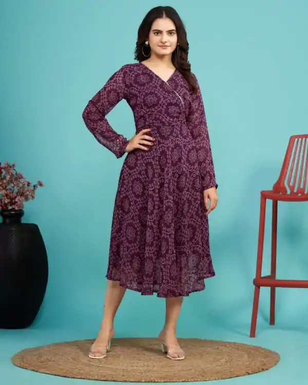 Aesthetically Pleasing Purple Color fox Georgette Printed Kurti